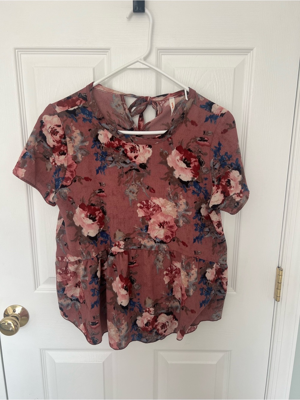 orange creek Mauve Floral Peplum Short-Sleeve Top